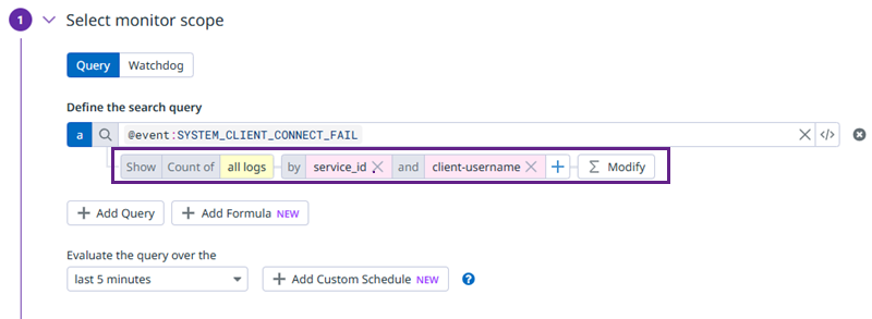 Image displaying the Defint the search query section