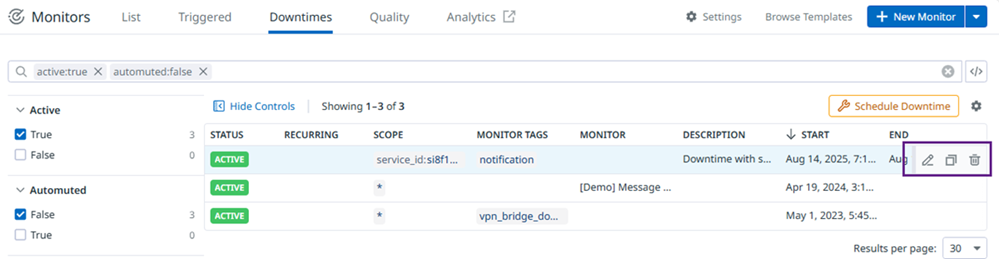 Image displaying the location of the Edit, Clone, and Cancel menu on the Monitors list